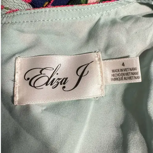 Eliza J Floral Faux Wrap Knee Length Dress Women's 4 Mint Green Floral NWT