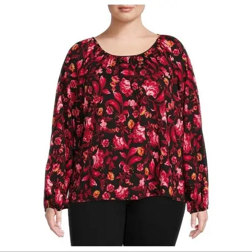 Terra & Sky  Plus Size Peasant Floral Blouse Top 3X