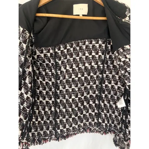 IRO Kamber Red Tweed Knit Zipper Leather Trim Moto Jacket Size 40 Career Office