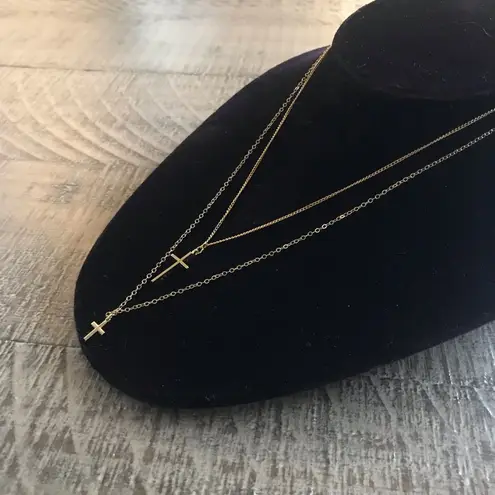 Cross Pendant Necklace Bundle, 2 Gold Toned Necklaces