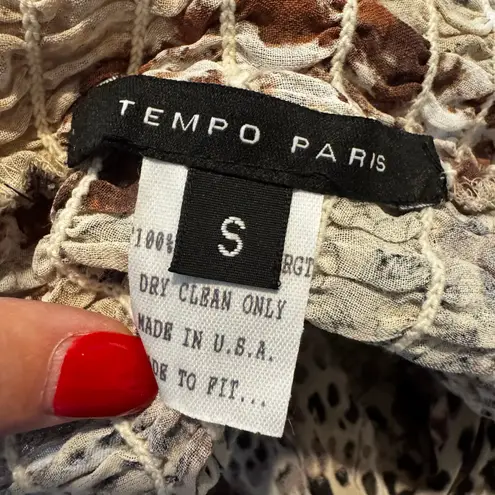 Tempo Paris Vintage Smocked Long Sleeve Animal Print Top S Peasant Fairy Y2K