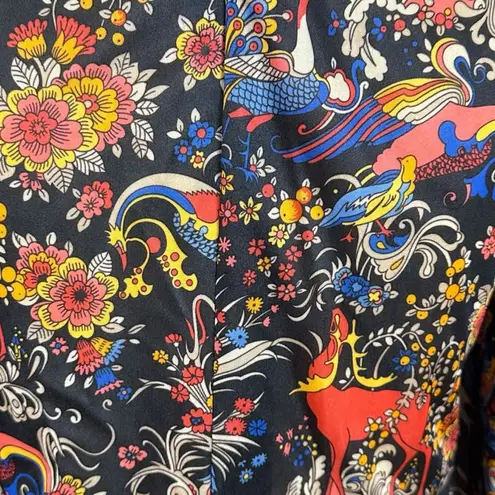 Vintage 70s Eleanor Brenner Polyester Dagger Collar Shirt Psychedelic XS Small Black