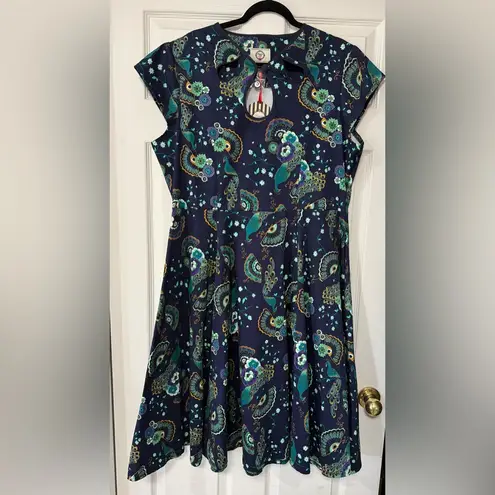 Banned Apparel Dancing Days Proud Peacock Paisley Retro Pinup Swing Dress 3XL