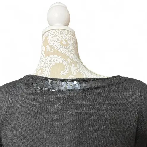 Amanda Smith Black Silk Bow Beaded Sequin Festive Sweater Glam Size Large Petite