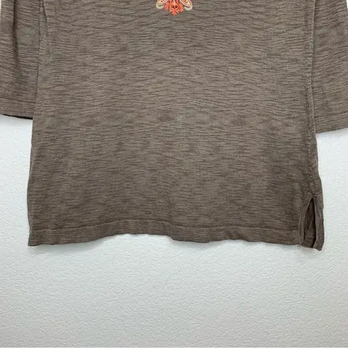 Tommy Bahama  Linen Blend Brown 3/4 Sleeve Embroidered Top