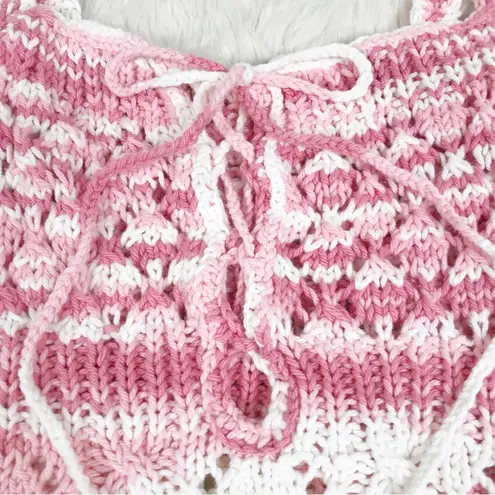 Handmade VINTAGE Pink White Crochet Tank Top Boho Indie Cottagecore Size L XL