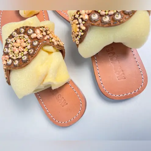 Mystique Boutique Mystique NEW Beaded Tan Leather Loop Slip On Sandals Size 10 Boho Chic Summer