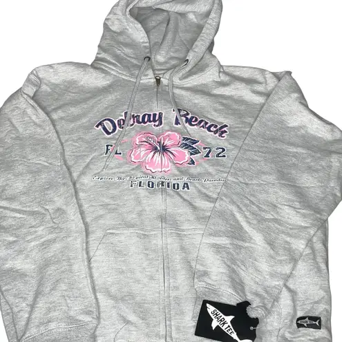 Delray Beach Florida Womens Medium Hoodie Distressed Shark Flower Hoodie Gift Gray