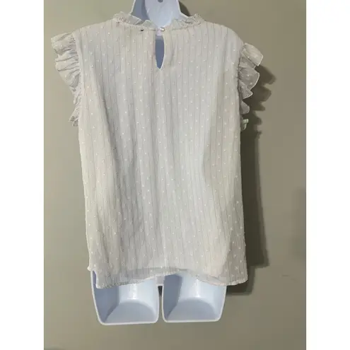 Love Story White Dotted Ruffle Neck Cap Sleeve Sheer Blouse Top Womens Size L Size L