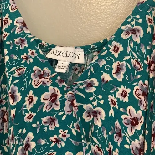 Luxology green floral, full length dress size large new with tags