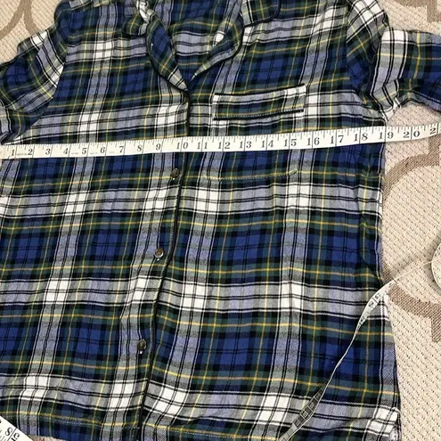 Gap  body flannel blue green plaid button down long sleeve shirt & pants pajamas