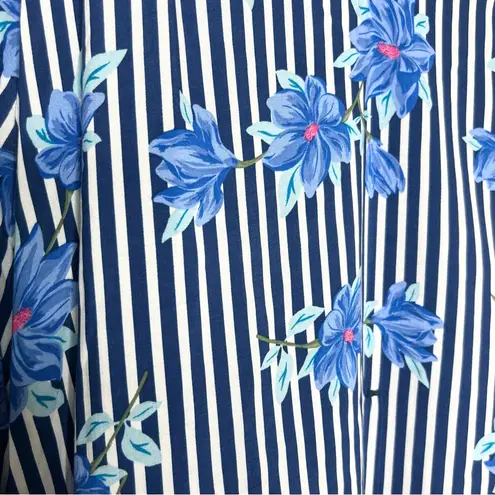 Draper James RSVP Blue Striped Floral V-Neck Smocked-Sleeve Casual Dress Size XL