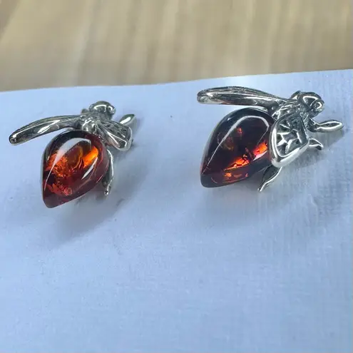 NWT Sterling Silver Amber Bumble Bee Stud Earrings