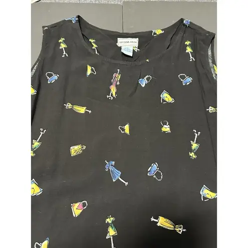 Vintage California Krush Sleeveless Floral Button Front Collared Dress 2X Black