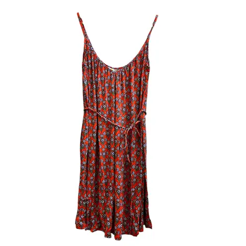 Boden New Firecracker Poppy Floral Adjustable Straps Tie Waist Jersey Dress Orange Size 8