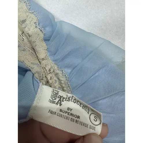 Vintage Aristocraft Powder Blue Rose Floral Lace Chiffon Slip Nightgown Size S