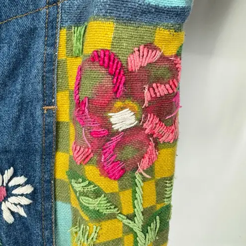 Susan Bristol Vintage Bright Hand Painted & Embroidered Floral Jean Jacket Retro
