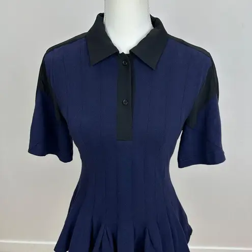Koche Collective Knit Polo Top Pleated Peplum Navy Fitted Cinched Waist XS