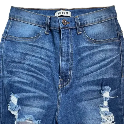 Aphrodite Vintage Womens Crop Denim Blue Mom Jean Pants Distressed High Rise u