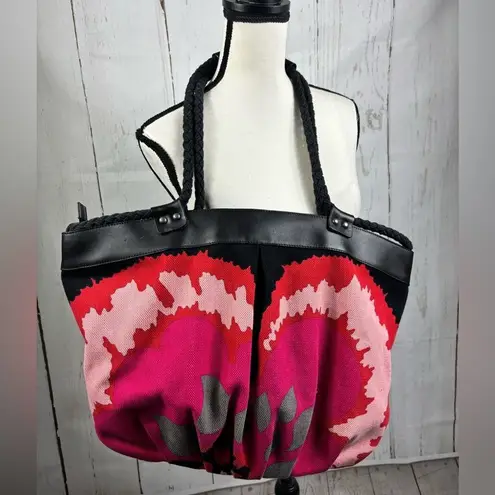 Missoni Large Canvas Tote Bag Multi Colored Abstract Floral Leather Trim