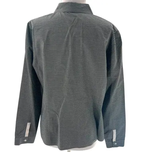 Lafayette 148  cotton poplins pinstripe button down shirt gray white sz 16