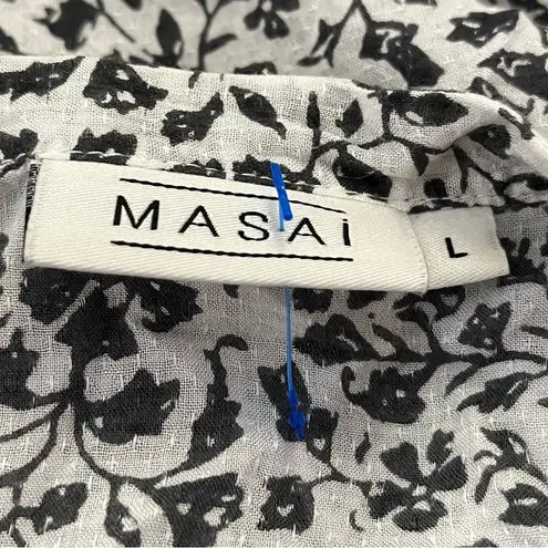 Masai Tunic Dress Floral Long Sleeve Semi Sheer Black White L Size L