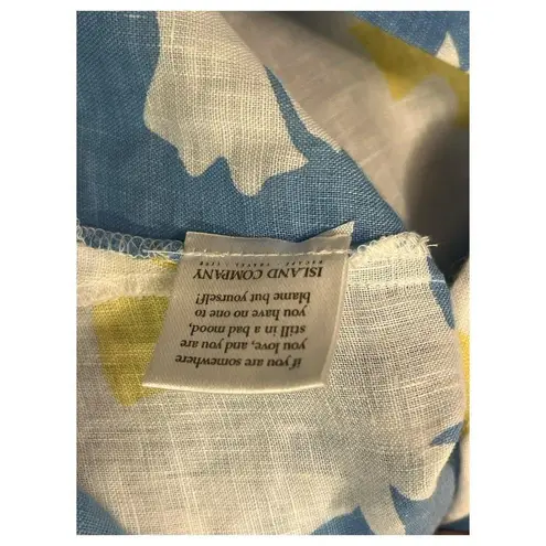 Island Company Top Womens Medium Blue Linen Floral Beach Cottage Coastal Boho