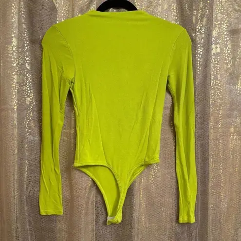 Naked Wardrobe Bright Lime Green Long Sleeve Bodysuit Small