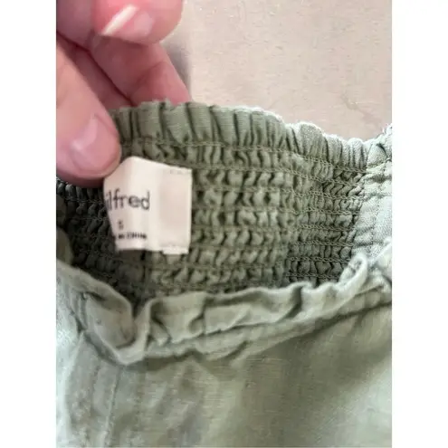 Wilfred Aritzia Wander Green Linen Puff Sleeve Cropped Blouse Size Small