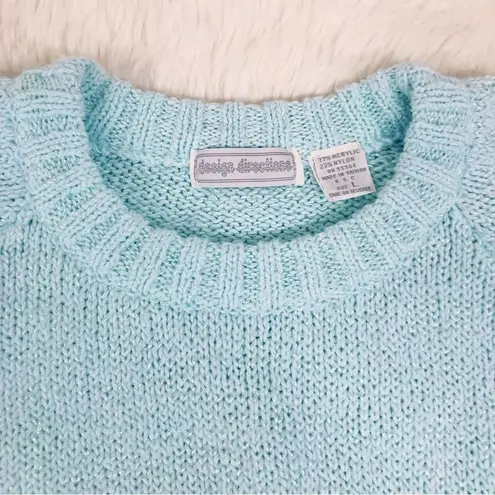 VINTAGE 80s Short Sleeve Crewneck Sweater Pullover Light Green Blue Size Large