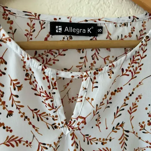 Allegra K Women's Floral Keyhole Organza Long Sleeve Ruffle Blouse Size Small
