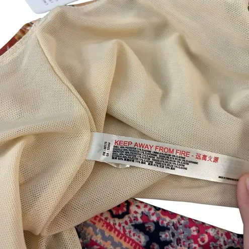 Free People  Movement Womens M Hater Crop Top Cream Pink Rust Boho Print Yoga New