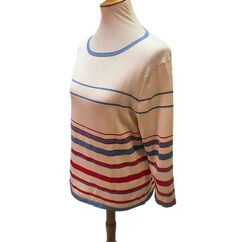 Pendleton Long Sleeve Striped Red White & Blue Scoop Neck Silk Blend Vintage Swe