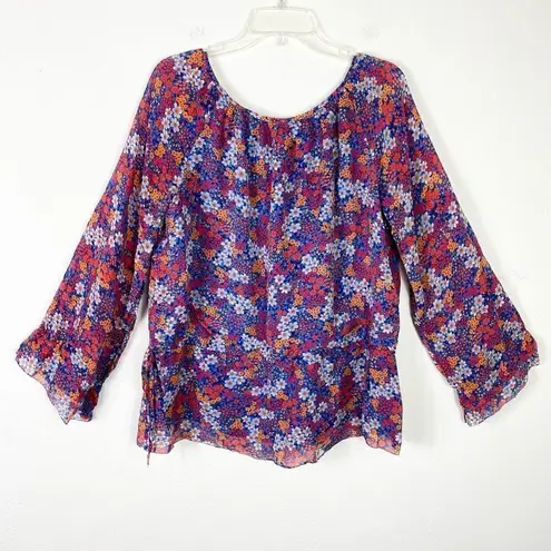 Shoshanna Blue Multicolored Floral Silk Long Sleeve Blouse Top Size 10