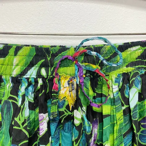 Take Two PXL Floral Midi Skirt Elastic Waist Lightweight Colorful Tropical Boho Black Size undefined