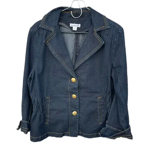 Joan Rivers size M dark wash rushed waist shoulders denim jacket.