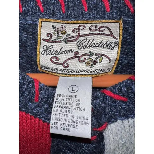 Heirloom Collectibles Patriotic Cardigan Sweater Stars Stripes Hearts Large 2002
