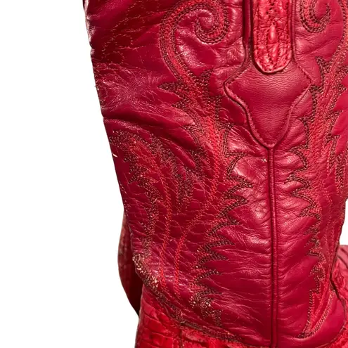 VTG Wild Wild West Red Cayman Fuscus Leather Cowboy Boots Western Snip Toe 7.5