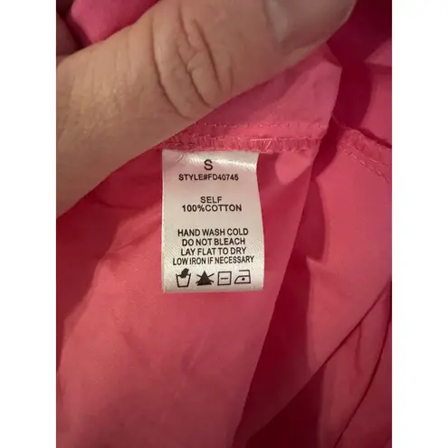 BURU Pink Cotton Puff Sleeve Tiered Square Neck Midi Dress Size S Preppy