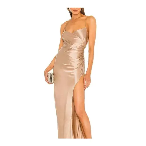 The Sei Strappy Gathered Silk Gown Champagne Satin Women's Size 4 Midi Brown - Image 15