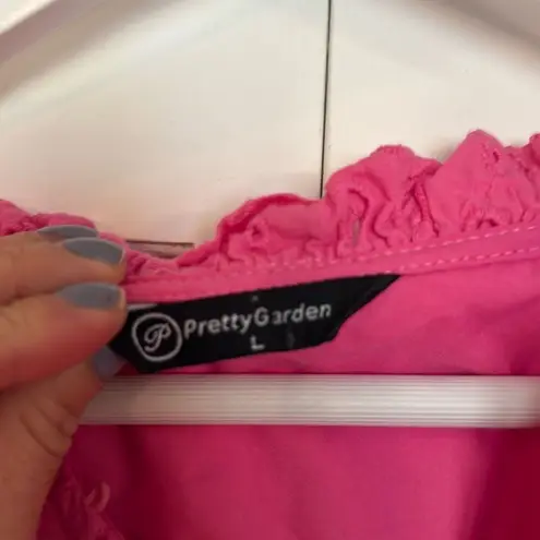 Pretty Garden pink cotton eyelet puff sleeve blouse large