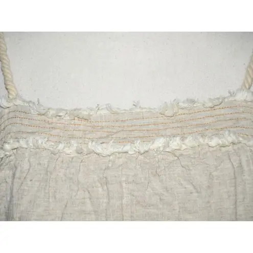 Moon River Beige Crop Tank Top Size M Linen Blend Fringe Rope Straps Cottage