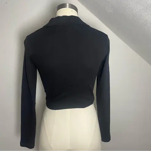 Brave Soul London Black Ribbed Collared Wrap Crop Top | NWT | Size M