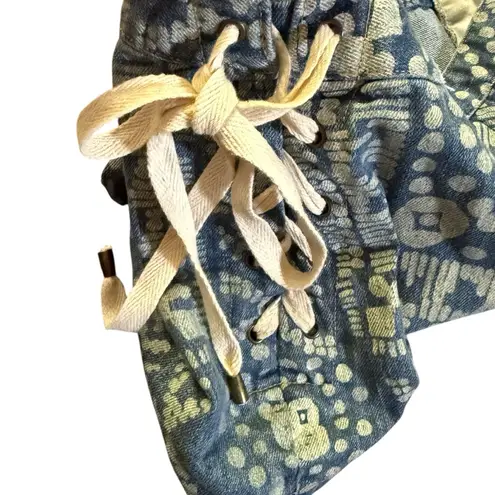 Sea New York Size S Lace Up Jean Shorts Acid Wash Denim Frayed Southwestern Boho Blue