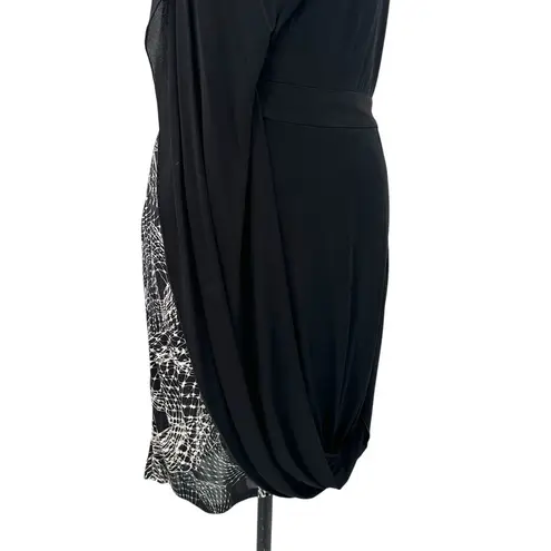 Karen Millen Surplice Drape Front Abstract Print Side Dress Black Size US 6