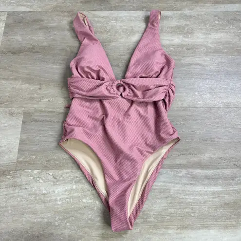 Chelsea28 Belted Textured One-Piece Swimsuit Pink Women’s Small