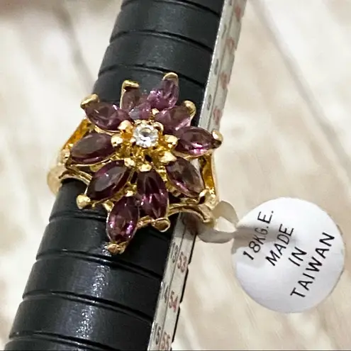 Amethyst 18K G.E. Cocktail Cluster Ring Size 6