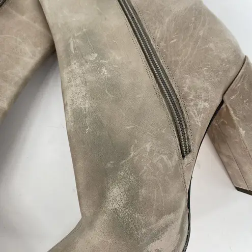 Gianni Bini  Gray Taupe Leather Block Heeled Boots Women's Size 9.5