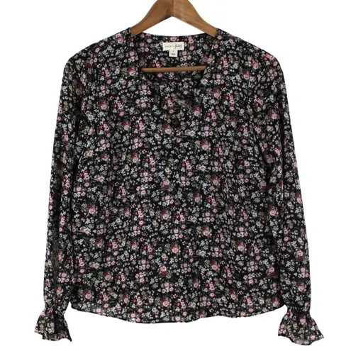 Maison Jules Womens S Dark Floral Georgette Blouse Top Black Pink Cottagecore