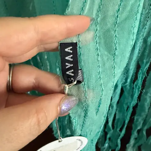 BAYAA | Silk Chiffon Teal Hand Dyed Sequin Fringe Trim Scarf